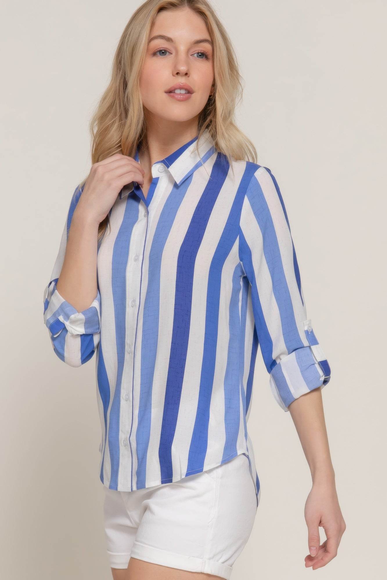 Long Slv Wide Stripe Woven Shirt - us.meeeshop