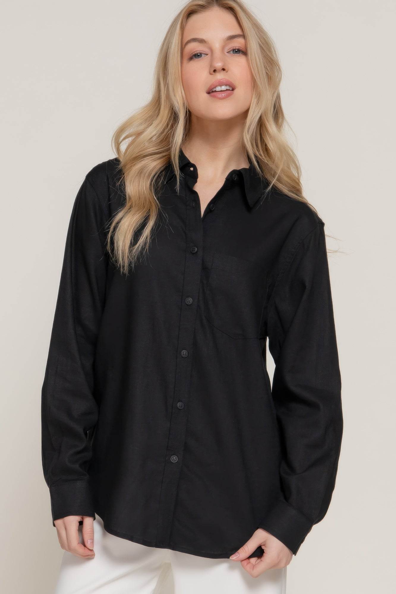 Long Sleeve Linen Blend Shirt - us.meeeshop