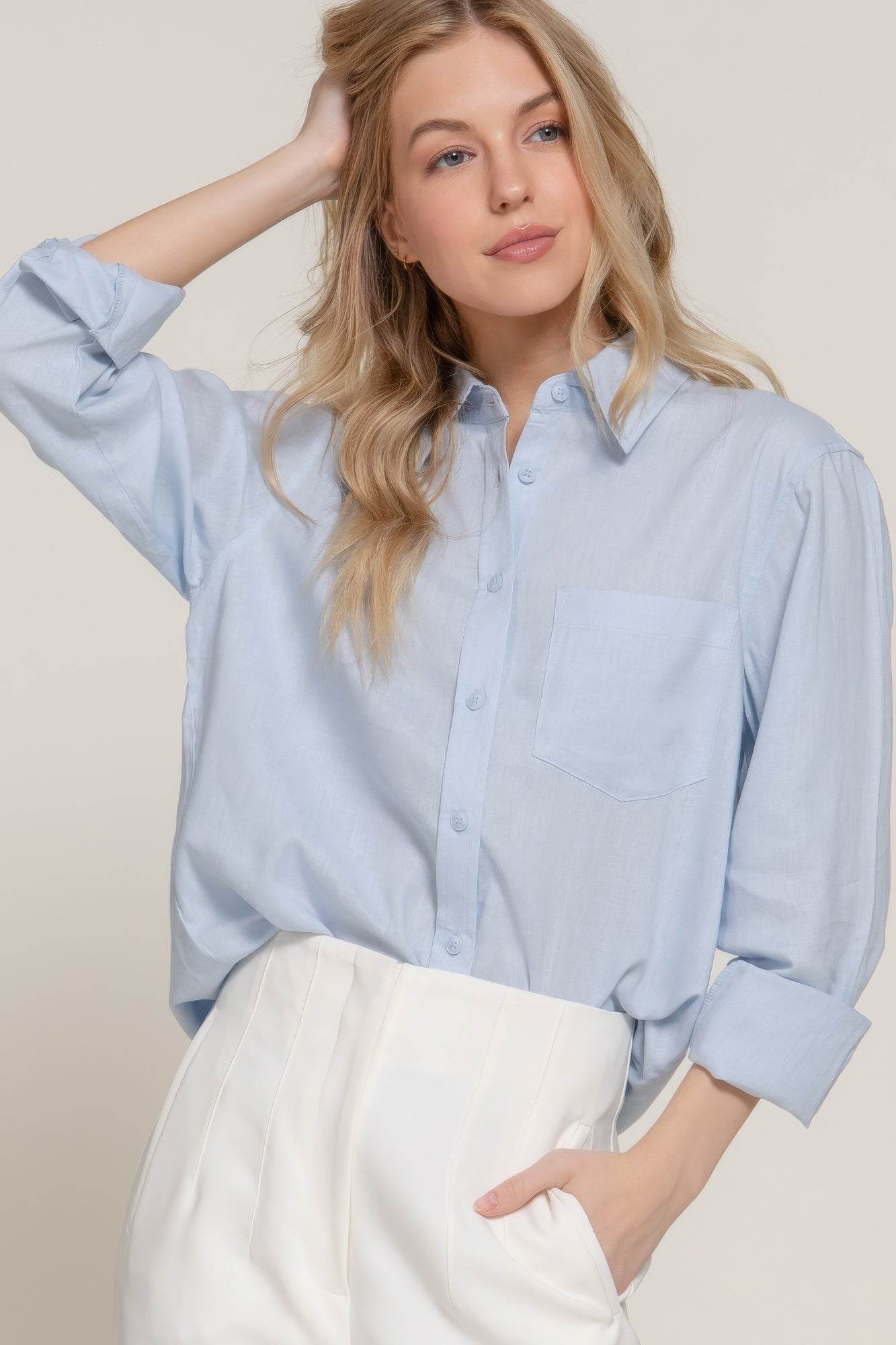 Long Sleeve Linen Blend Shirt - us.meeeshop