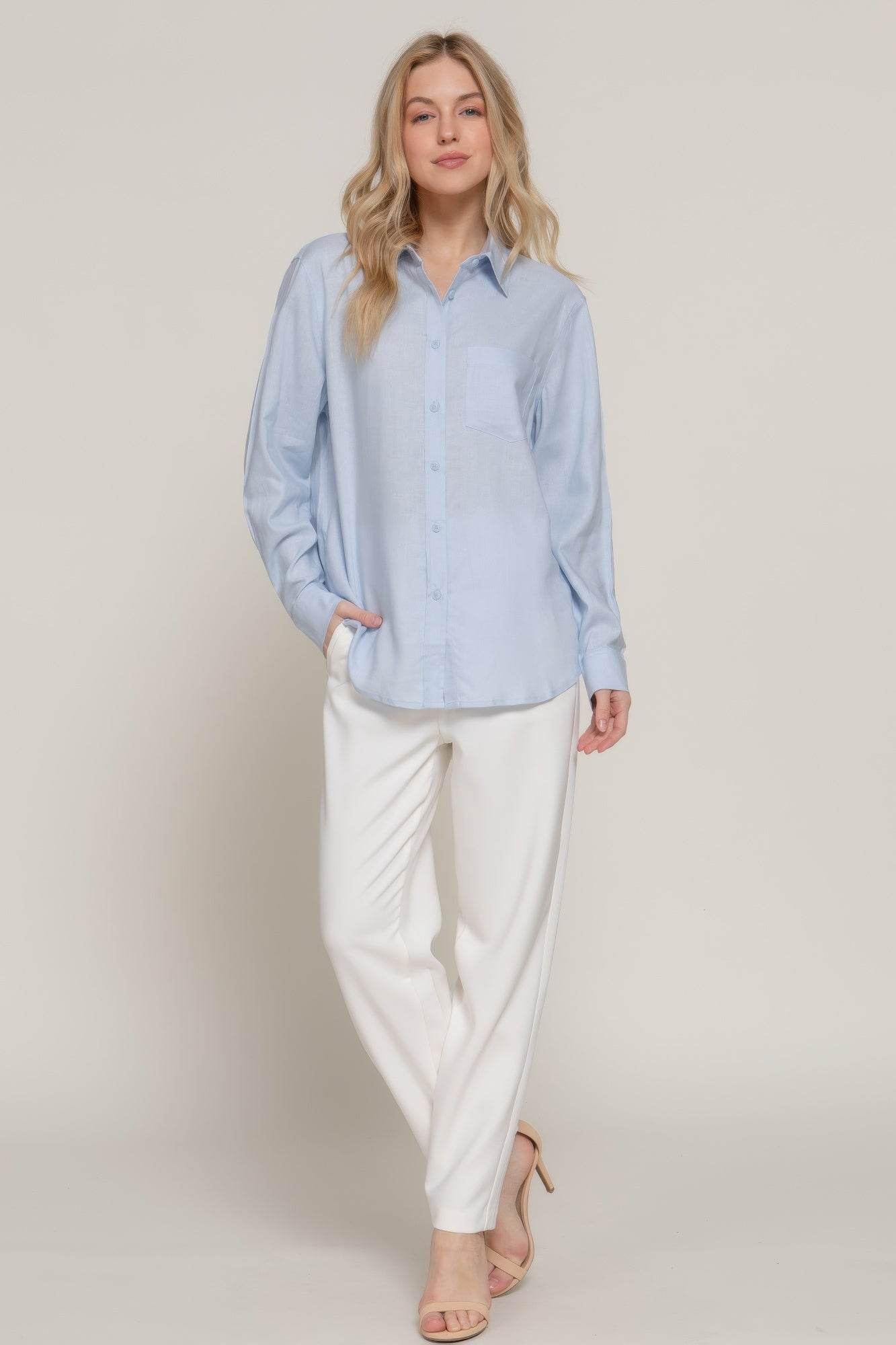 Long Sleeve Linen Blend Shirt - us.meeeshop