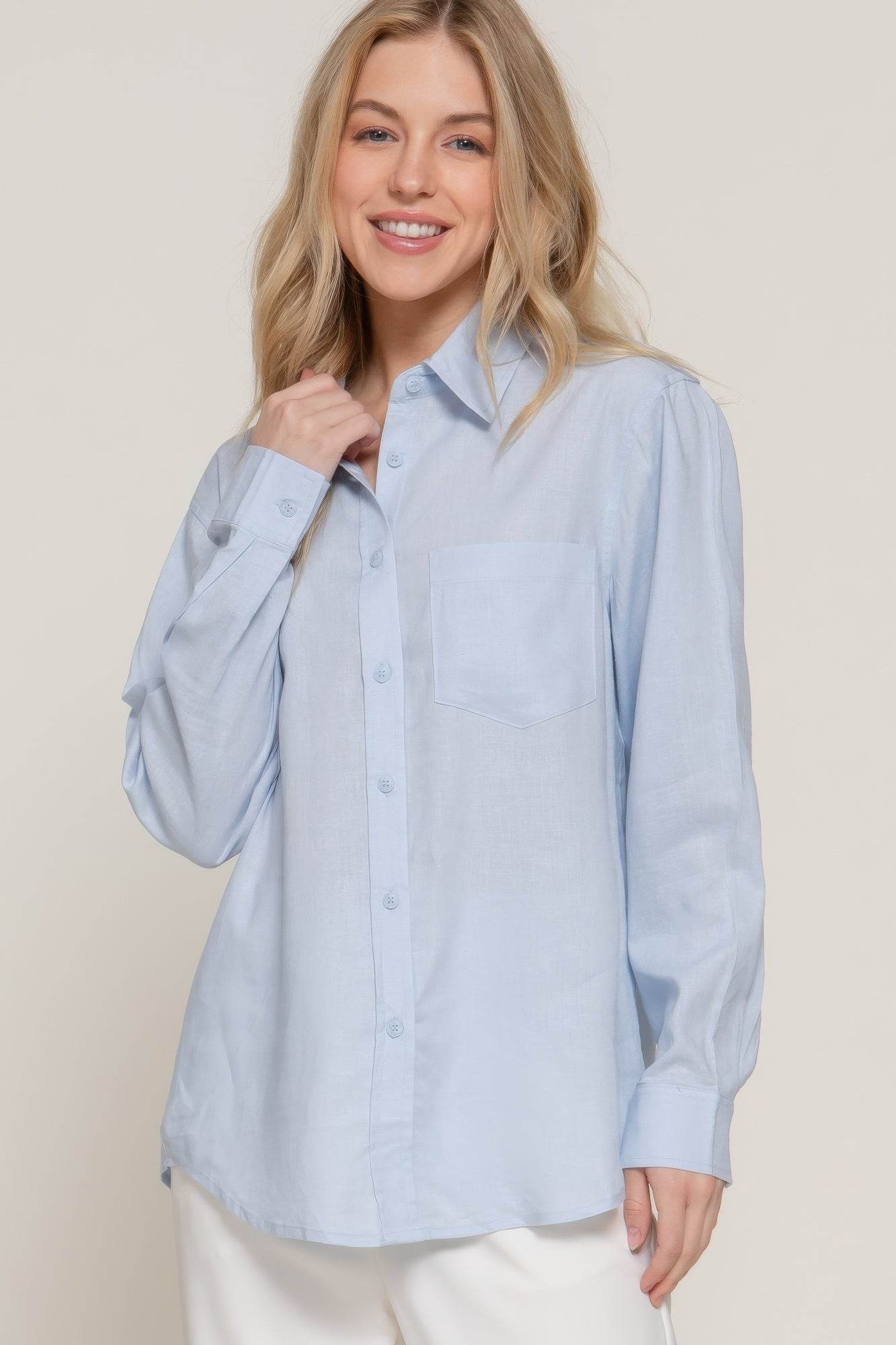 Long Sleeve Linen Blend Shirt - us.meeeshop