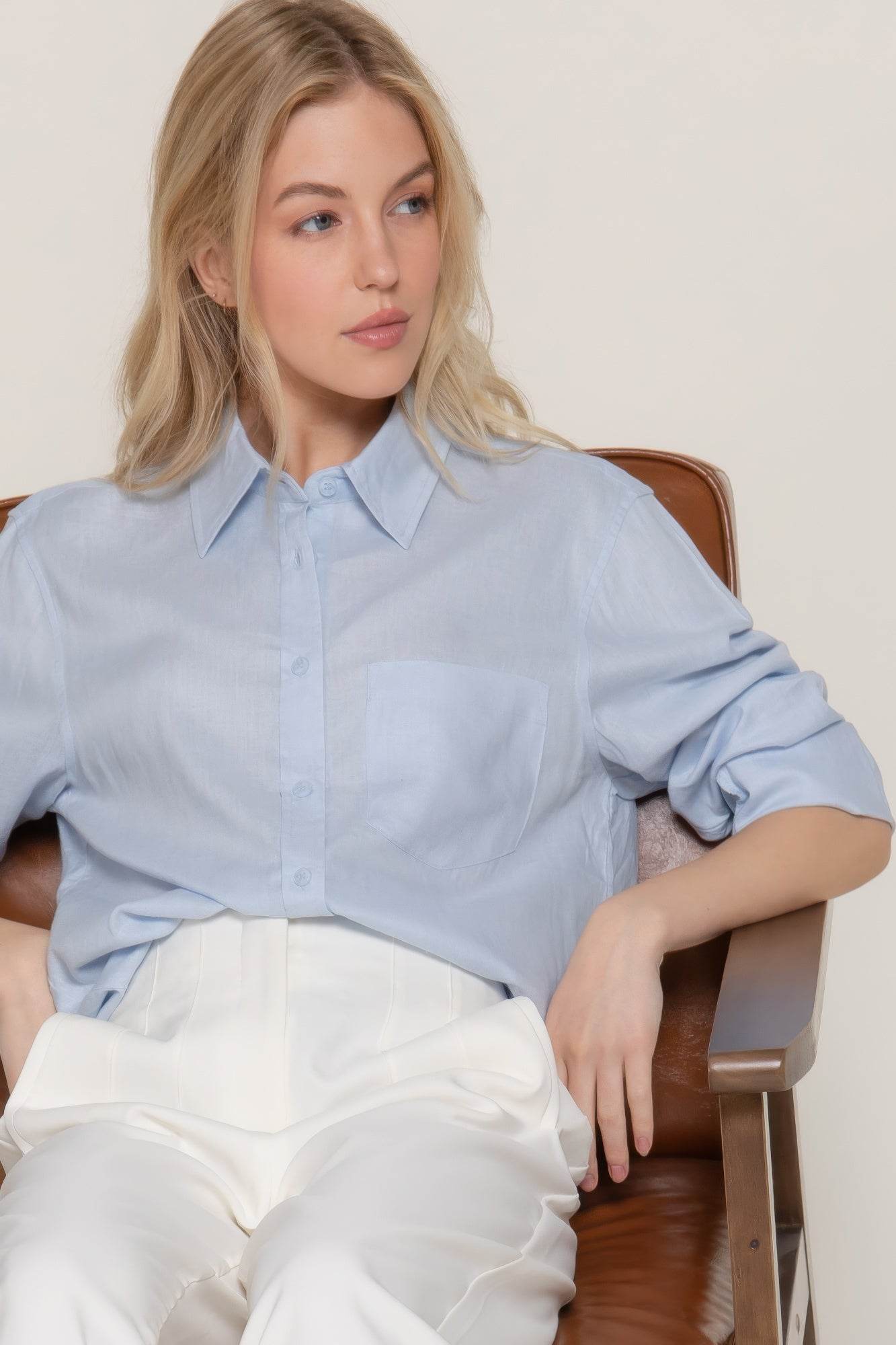 Long Sleeve Linen Blend Shirt - us.meeeshop