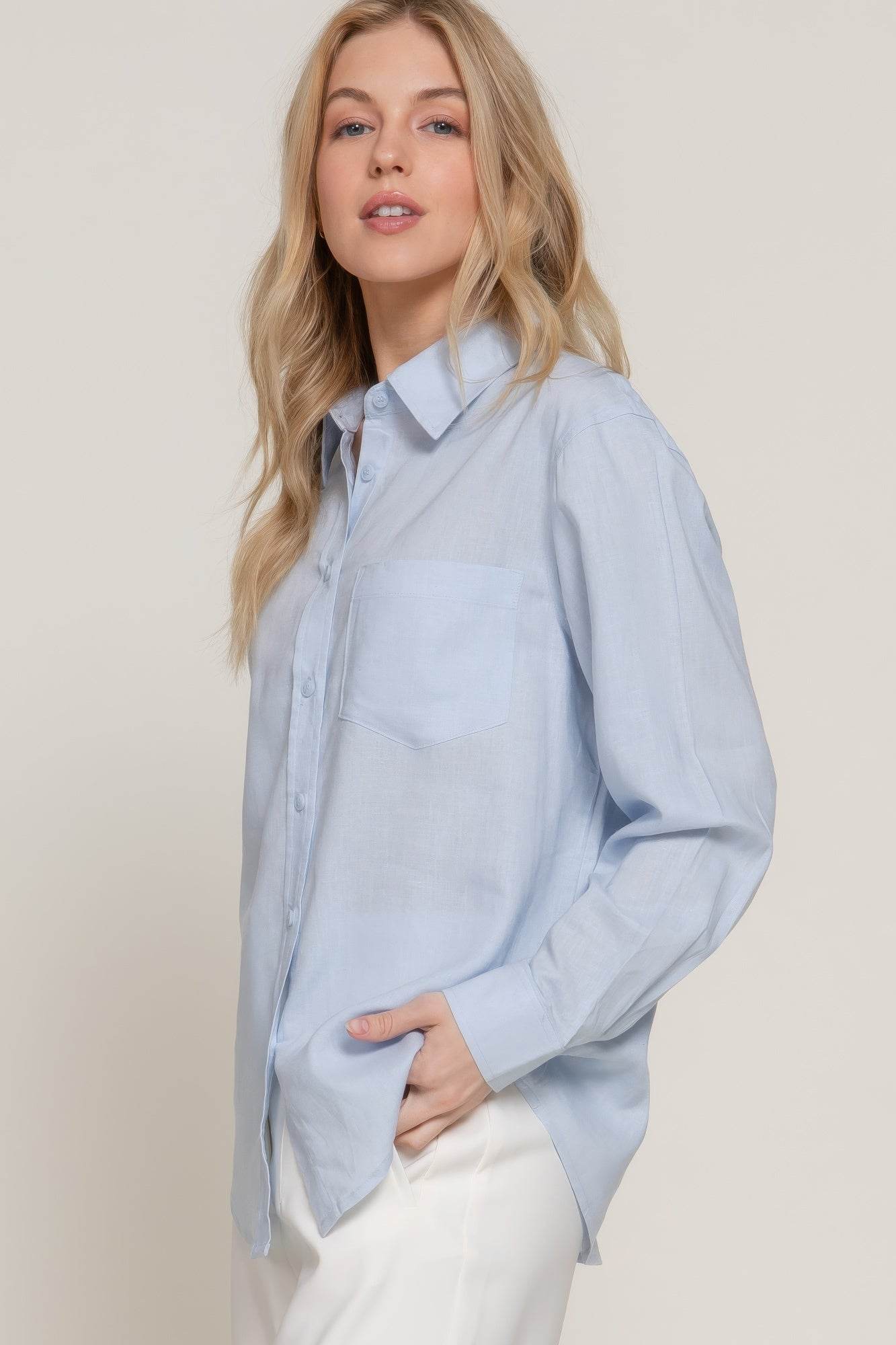 Long Sleeve Linen Blend Shirt - us.meeeshop