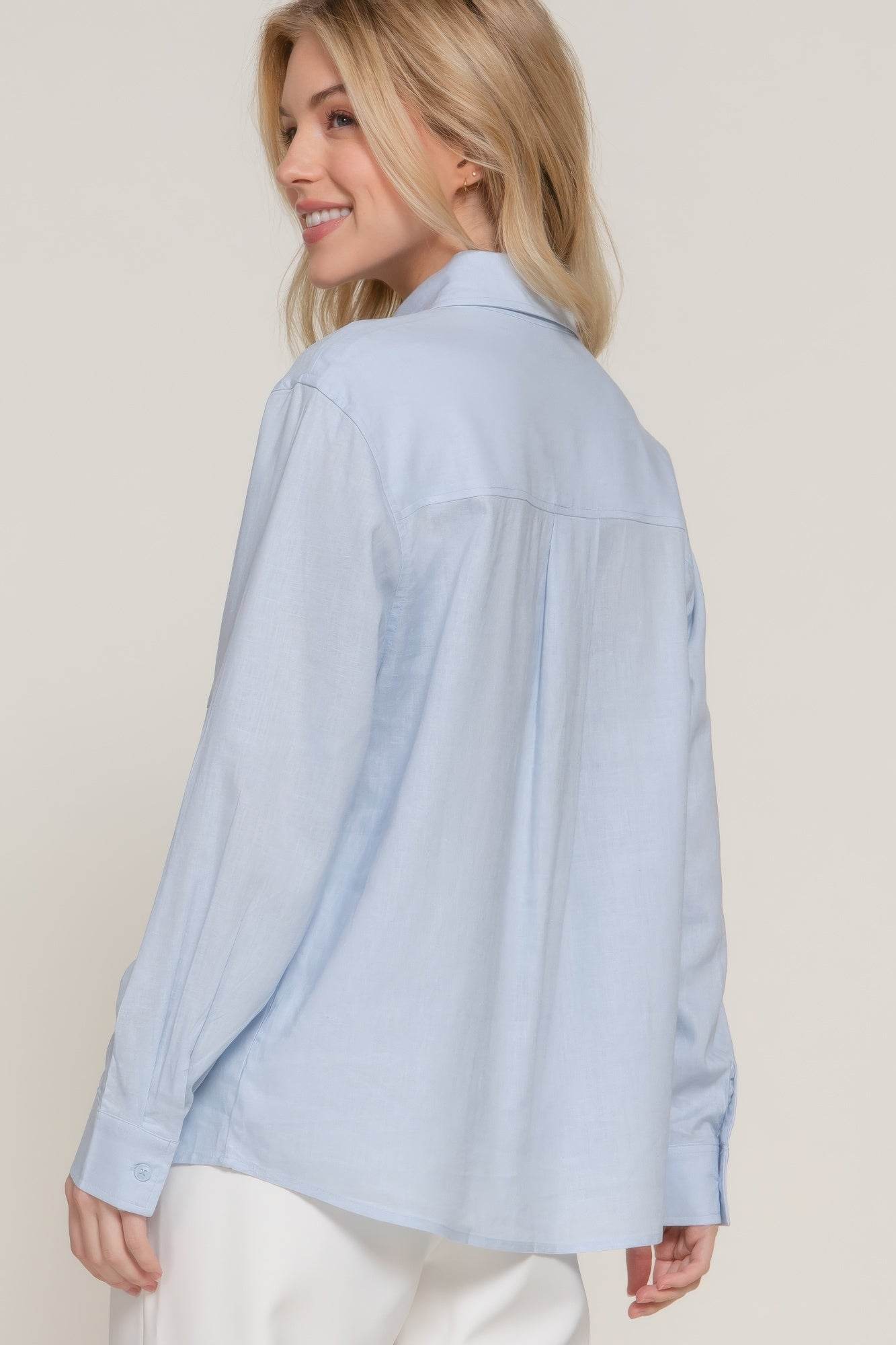 Long Sleeve Linen Blend Shirt - us.meeeshop