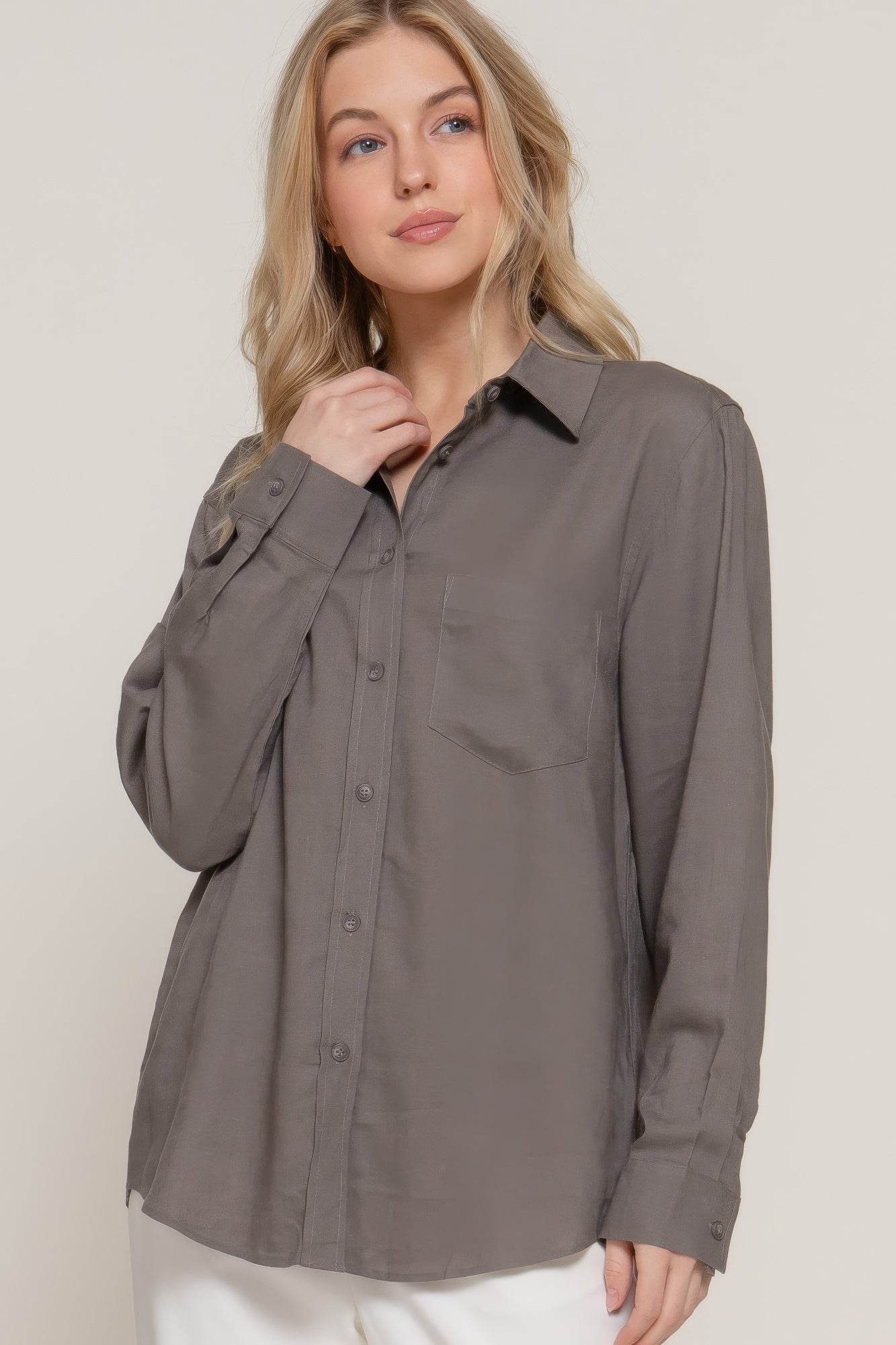 Long Sleeve Linen Blend Shirt - us.meeeshop