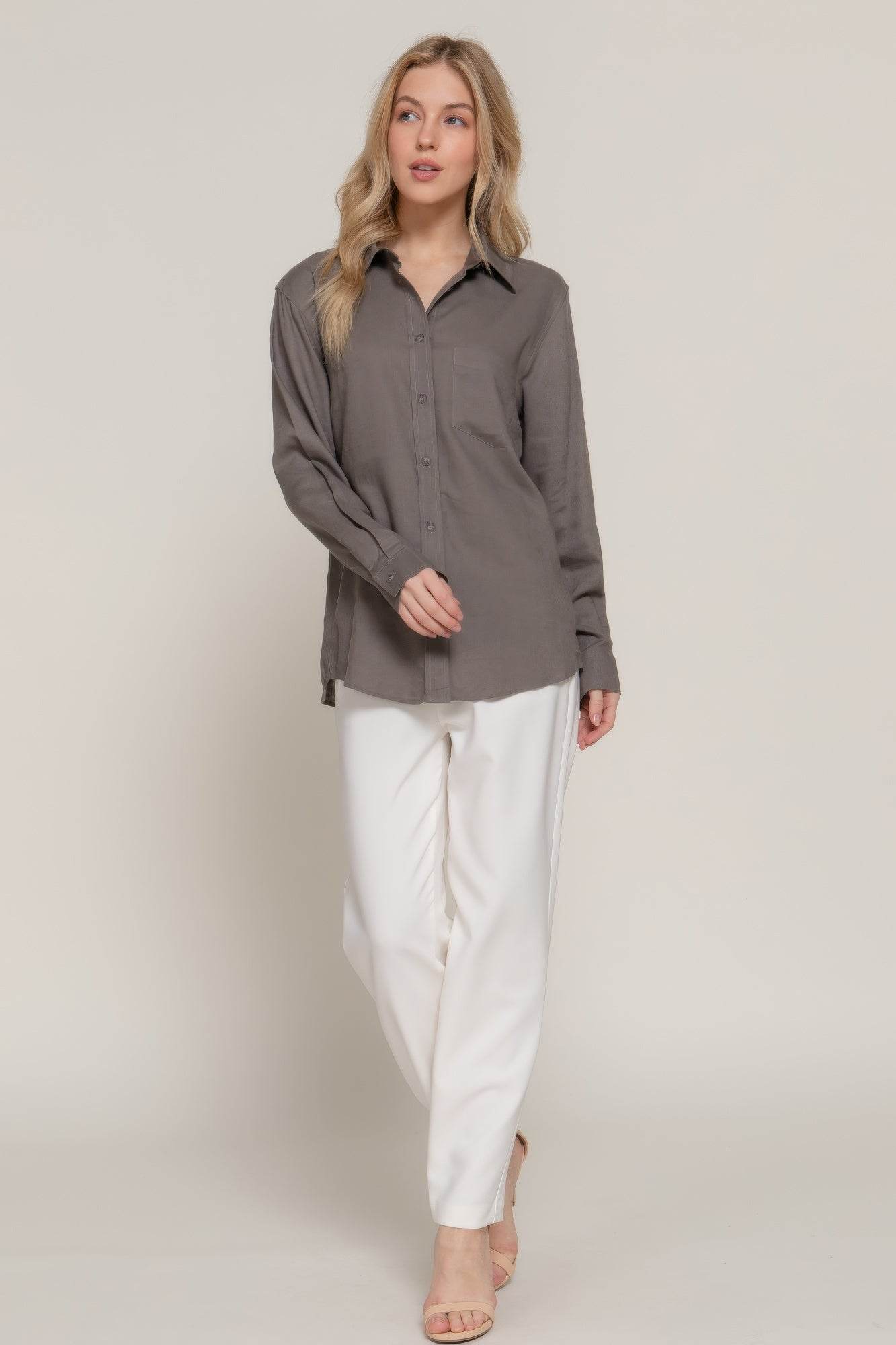 Long Sleeve Linen Blend Shirt - us.meeeshop