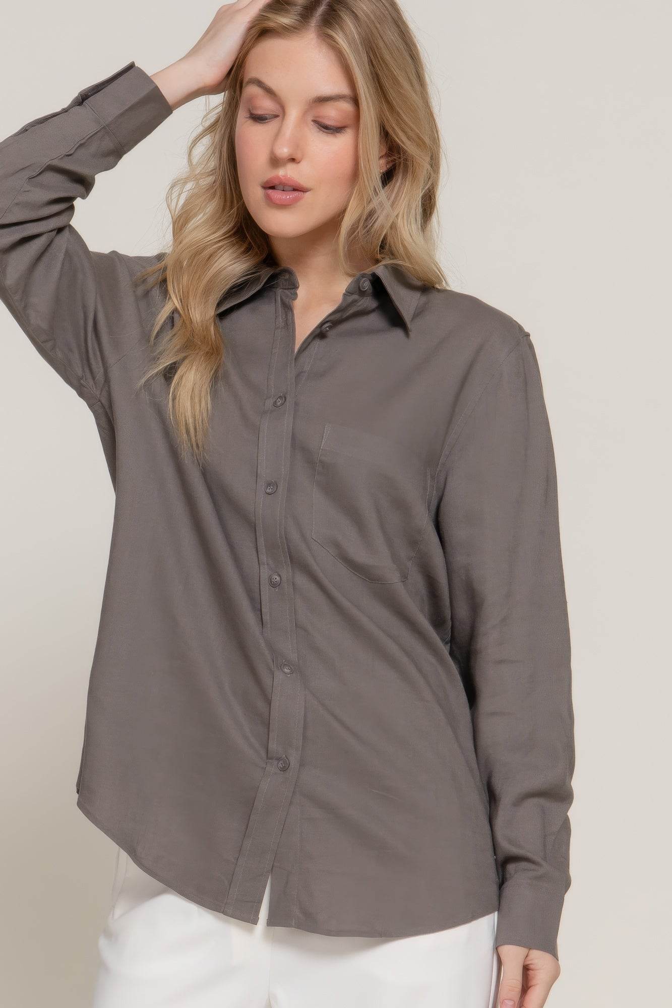 Long Sleeve Linen Blend Shirt - us.meeeshop