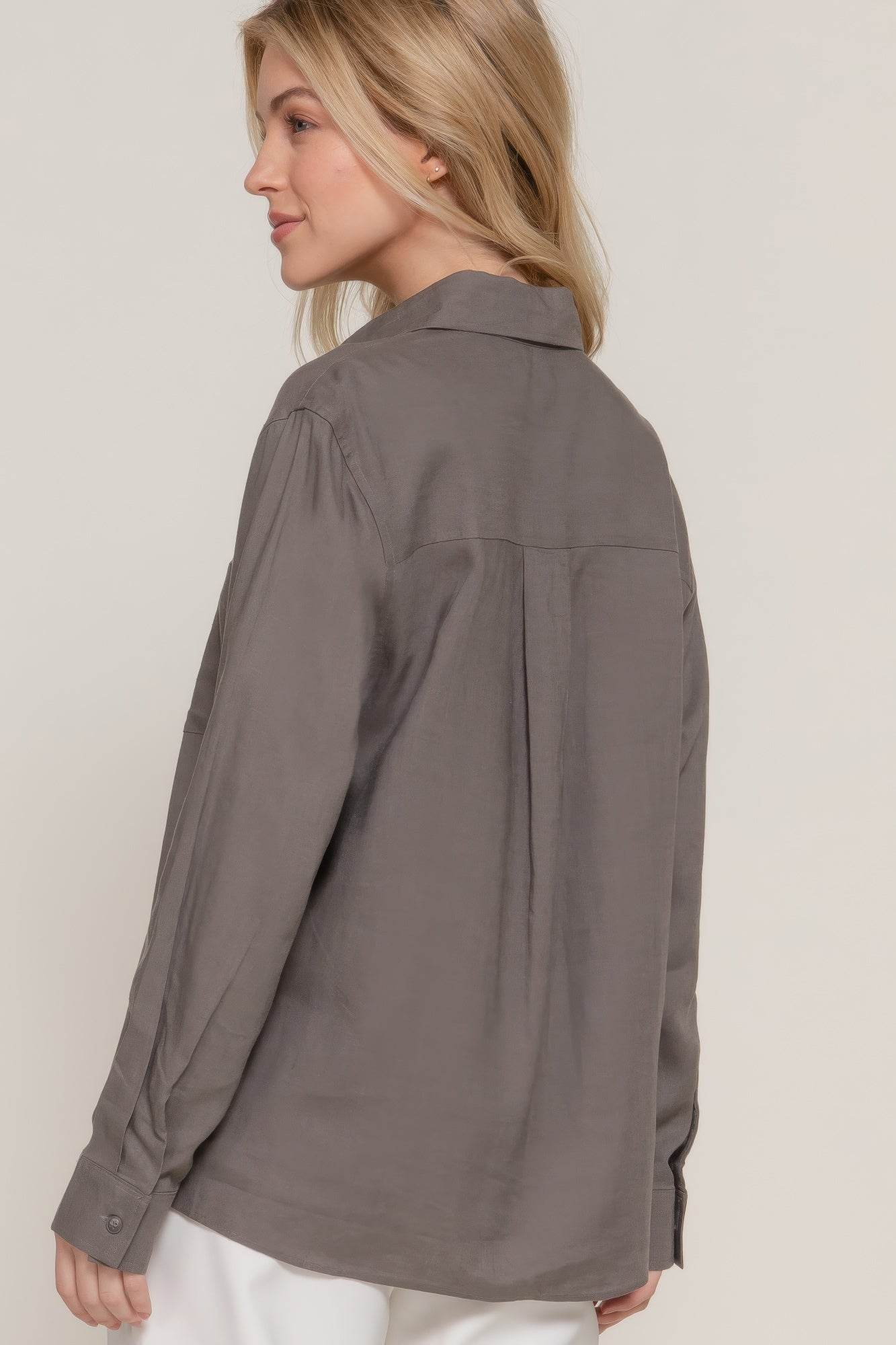 Long Sleeve Linen Blend Shirt - us.meeeshop