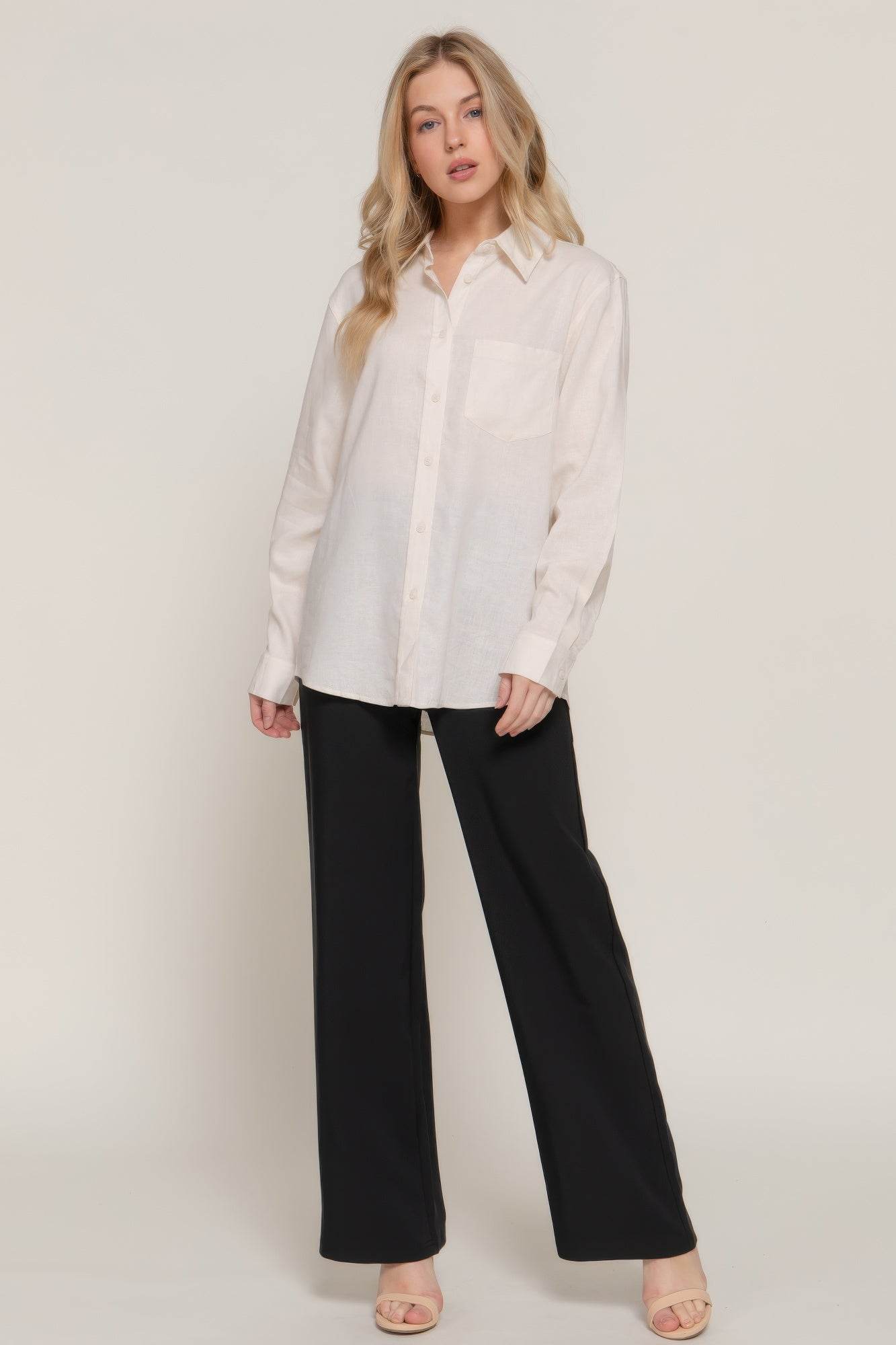 Long Sleeve Linen Blend Shirt - us.meeeshop