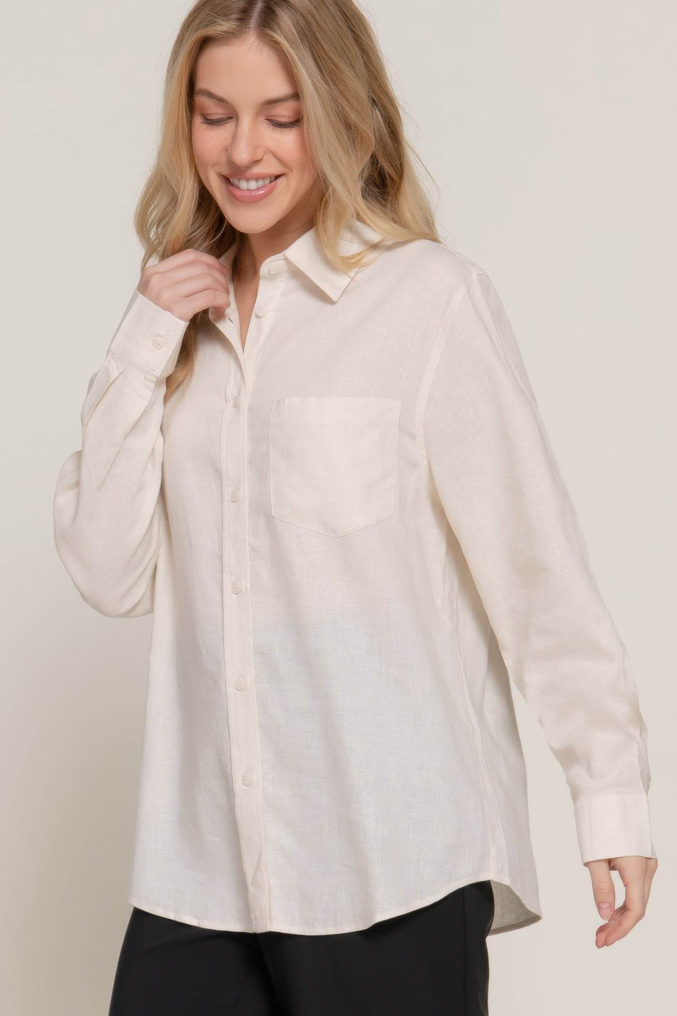 Long Sleeve Linen Blend Shirt - us.meeeshop