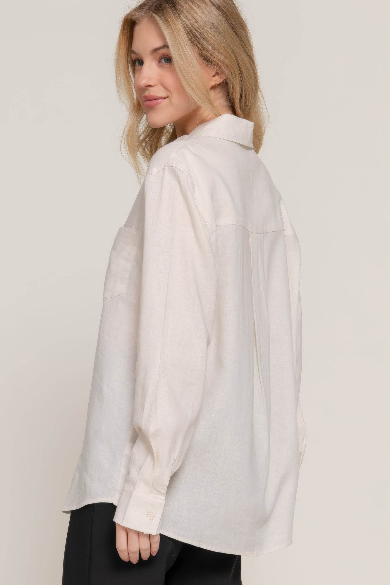 Long Sleeve Linen Blend Shirt - us.meeeshop