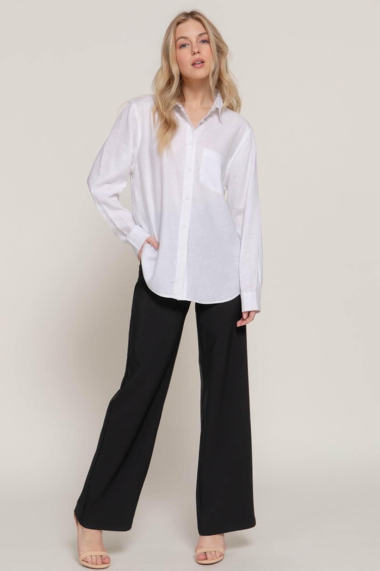 Long Sleeve Linen Blend Shirt - us.meeeshop