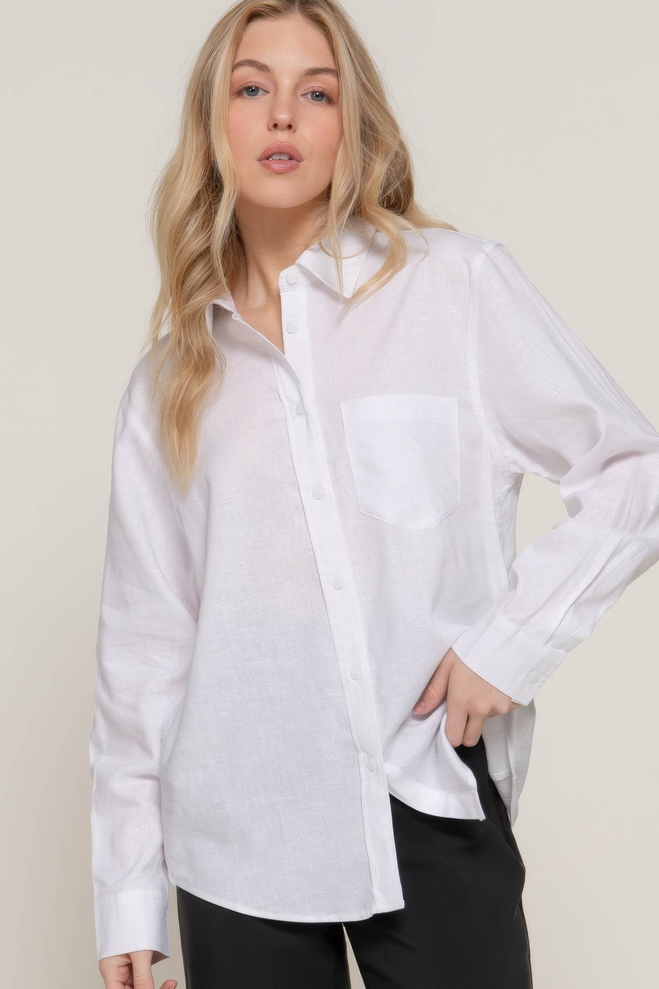 Long Sleeve Linen Blend Shirt - us.meeeshop