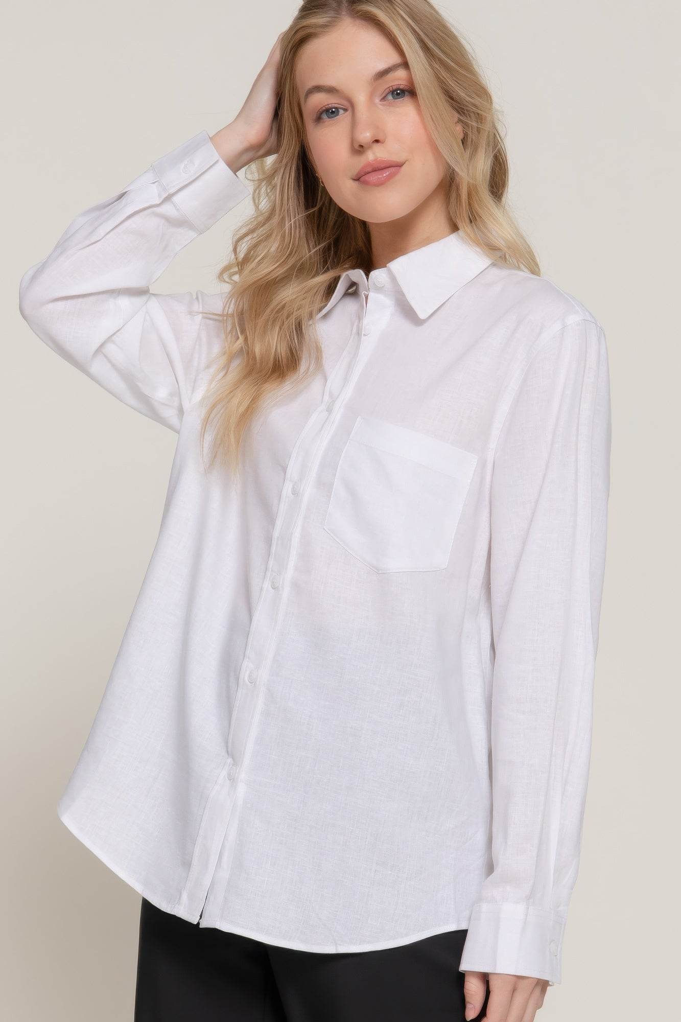 Long Sleeve Linen Blend Shirt - us.meeeshop