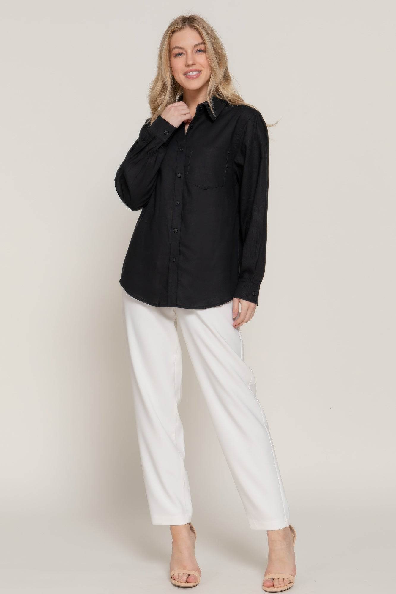 Long Sleeve Linen Blend Shirt - us.meeeshop