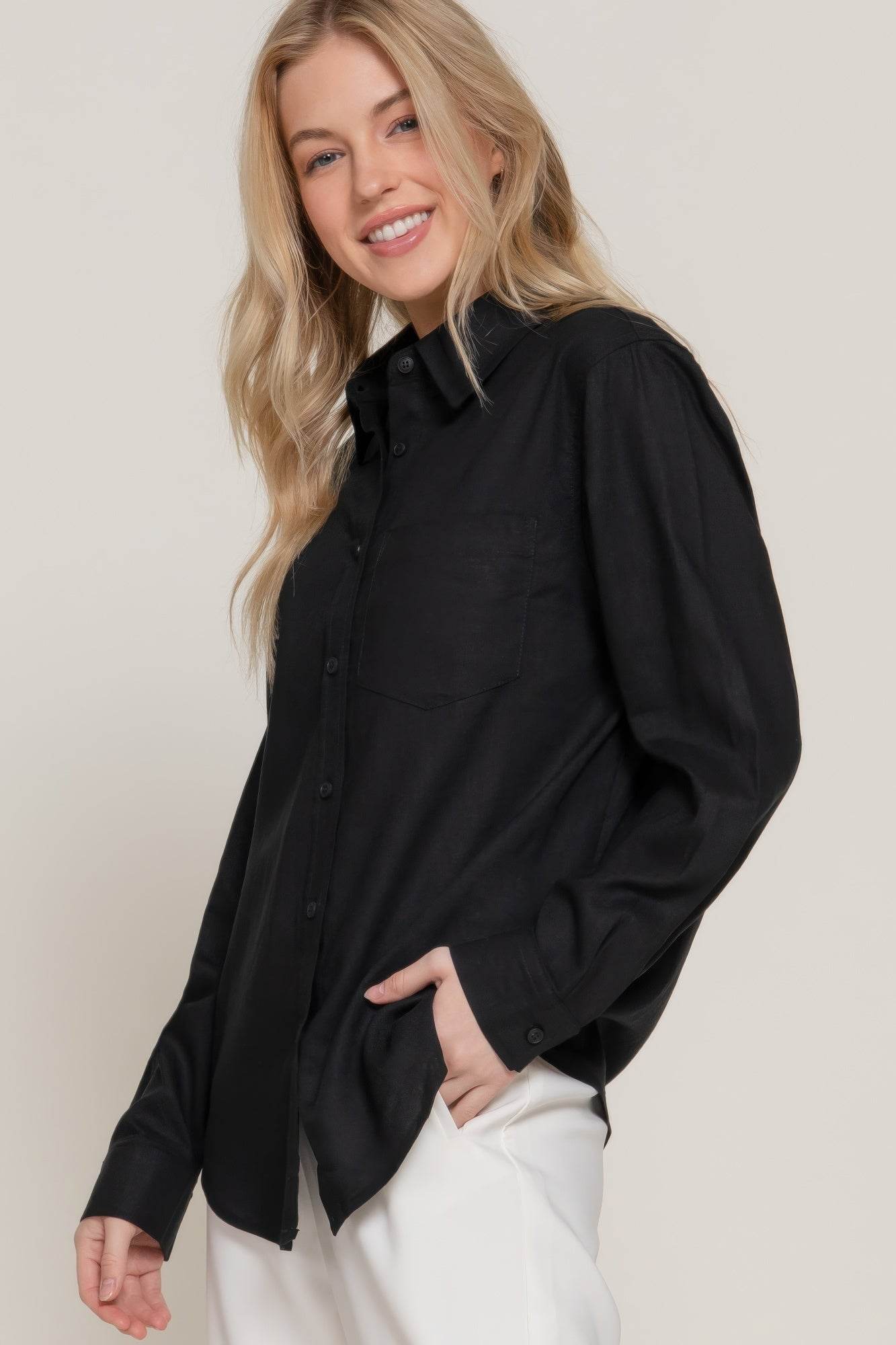 Long Sleeve Linen Blend Shirt - us.meeeshop