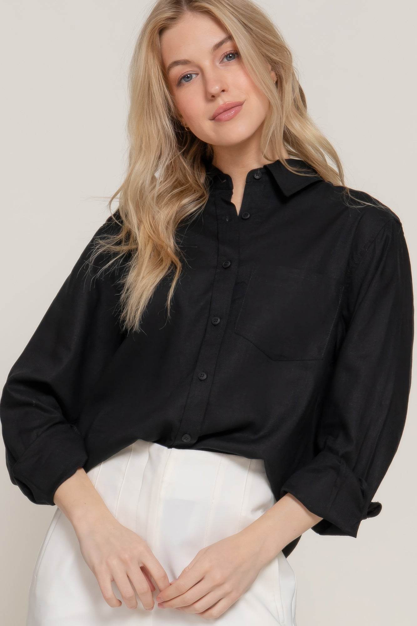 Long Sleeve Linen Blend Shirt - us.meeeshop