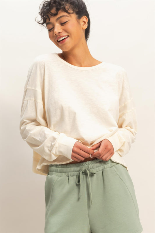 hyfve cross detail Hyfve Cross Detail Open Back Long-sleeve Top Whip cream (top) - shop at us.meeeshop