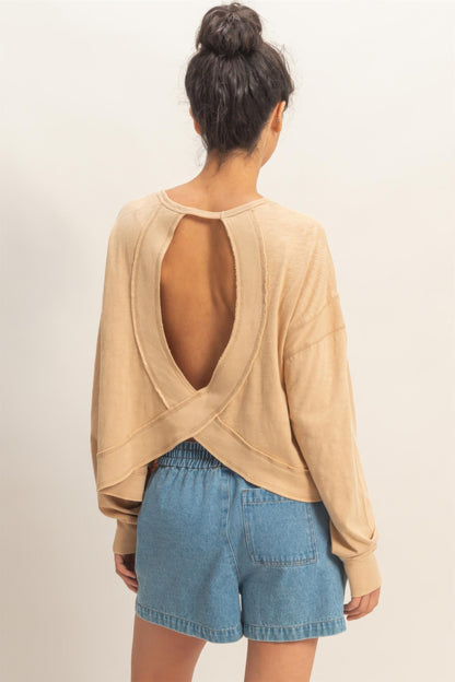 hyfve cross detail Hyfve Cross Detail Open Back Long-sleeve Top view 45 (top) - shop at us.meeeshop