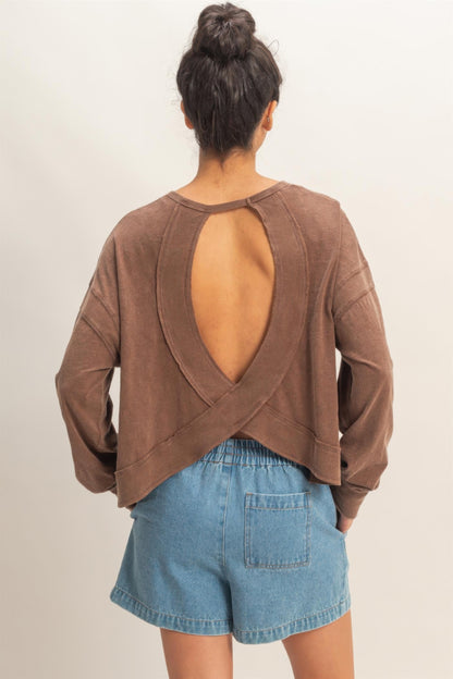 hyfve cross detail Hyfve Cross Detail Open Back Long-sleeve Top view 28 (top) - shop at us.meeeshop