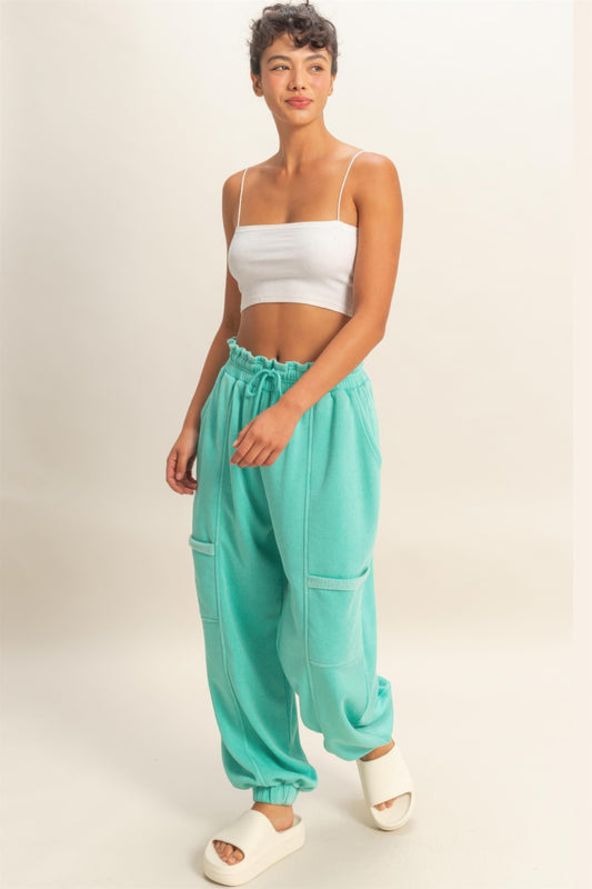 hyfve ruffle waist Hyfve Ruffle Waist Burnout Jogger Pants view 2 (bottom) - shop at us.meeeshop