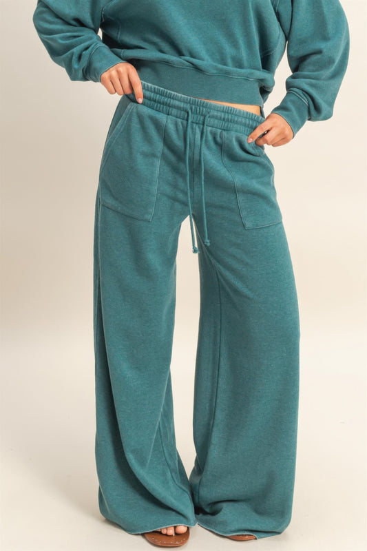 hyfve burnout french Hyfve Burnout French Terry Wide-leg Pants Dark teal (bottom) - shop at us.meeeshop