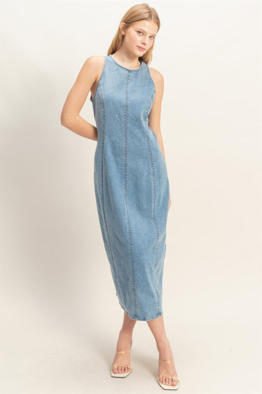 hyfve sleeveless denim Hyfve Sleeveless Denim Midi Dress view 2 (dress) - shop at us.meeeshop