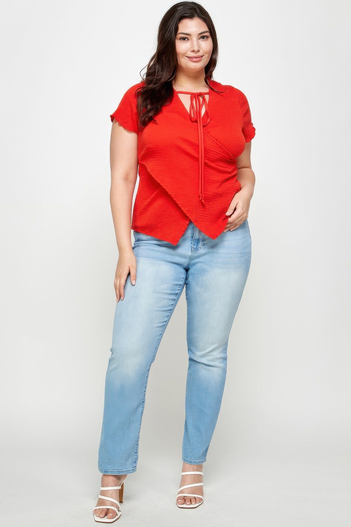 plus size textured Plus Size Textured Wrap Top with Tie Neck view 3 (top) - shop at us.meeeshop