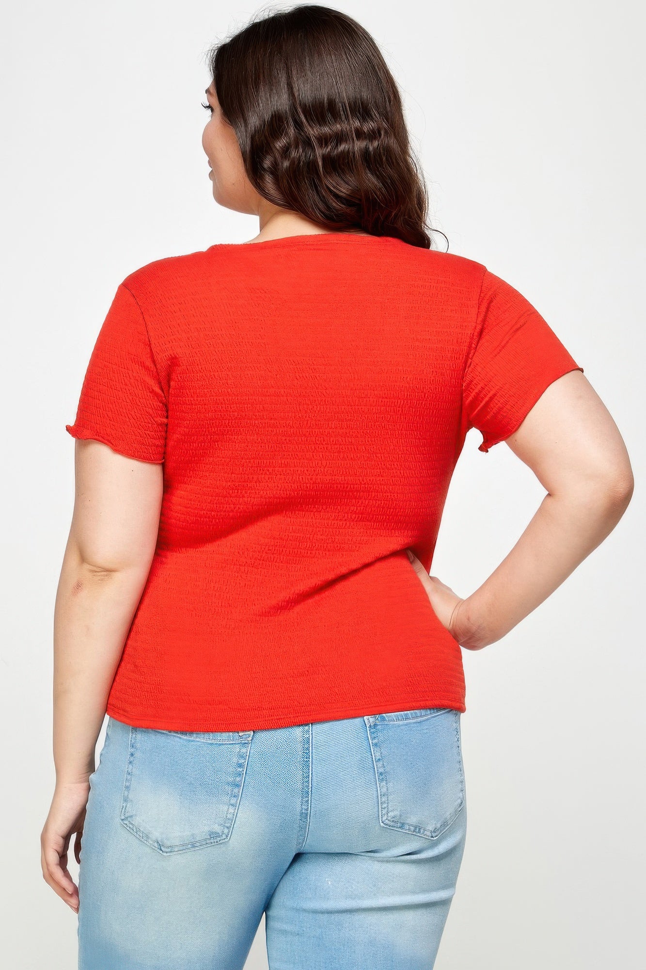 plus size textured Plus Size Textured Wrap Top with Tie Neck view 8 (top) - shop at us.meeeshop
