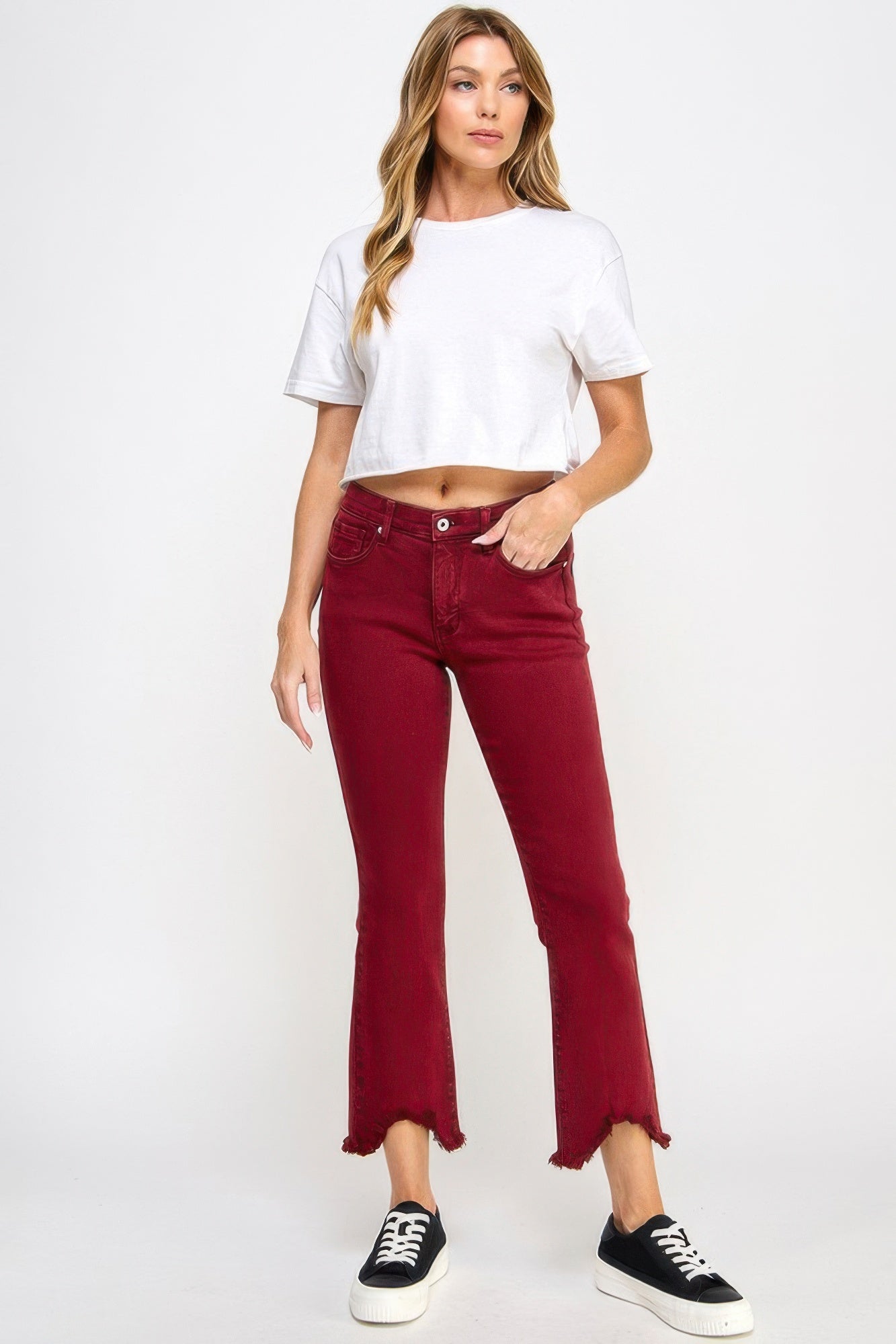mid rise stretch Mid Rise Stretch Tummy Control Kick Flare Jeans view 2 (bottom) - shop at us.meeeshop