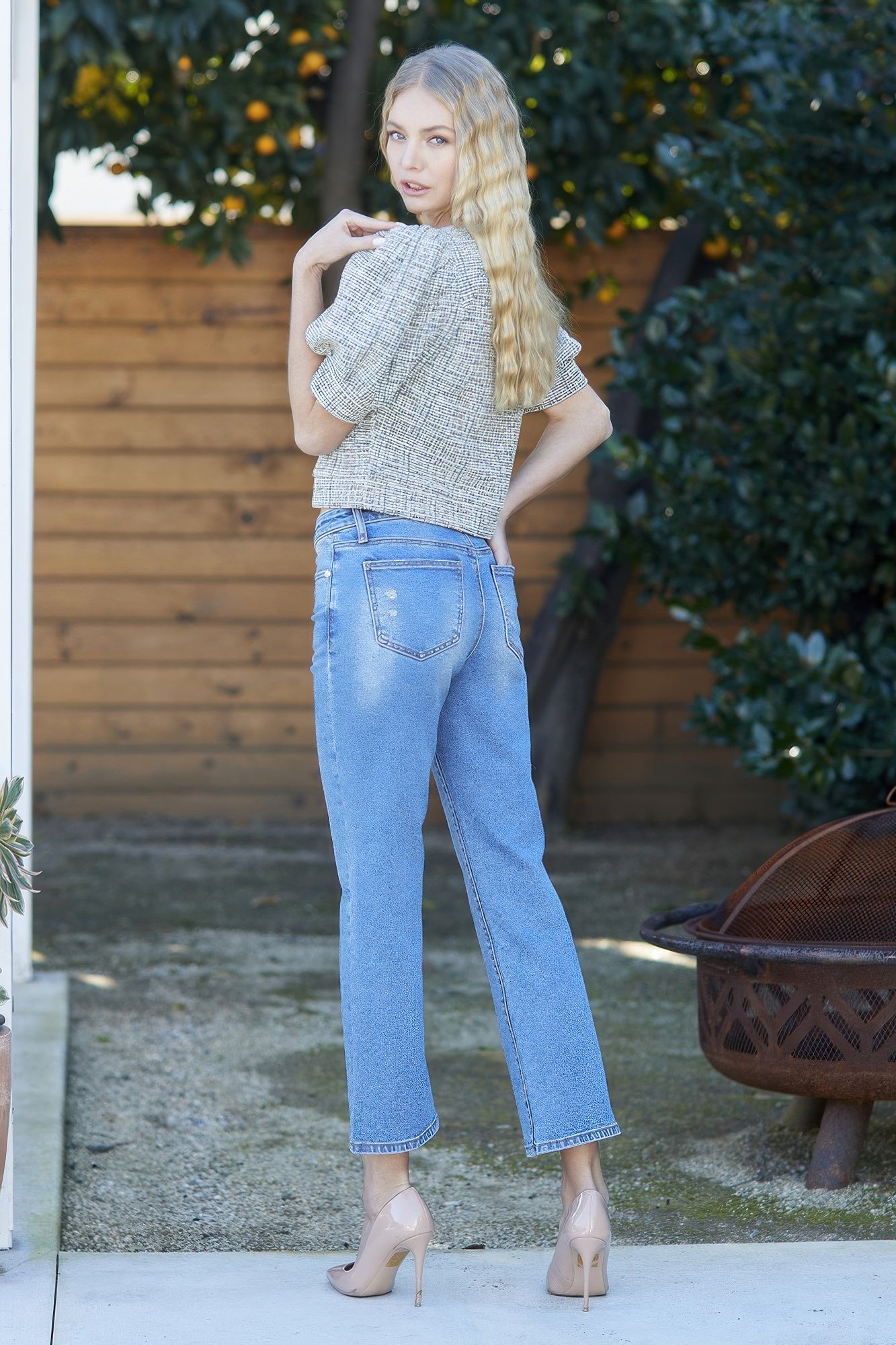 mid rise crop Mid Rise Crop Slim Bootcut with Stretch Jeans view 7 (bottom) - shop at us.meeeshop