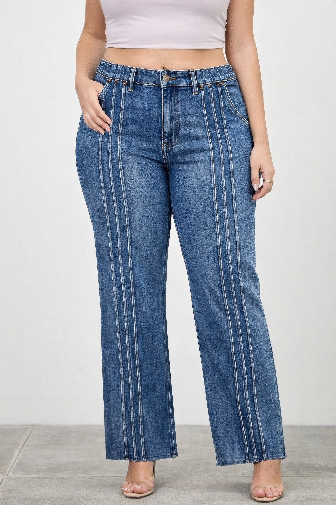 high rise straight High Rise Straight with Front Lines Jeans 1XL (bottom) - shop at us.meeeshop