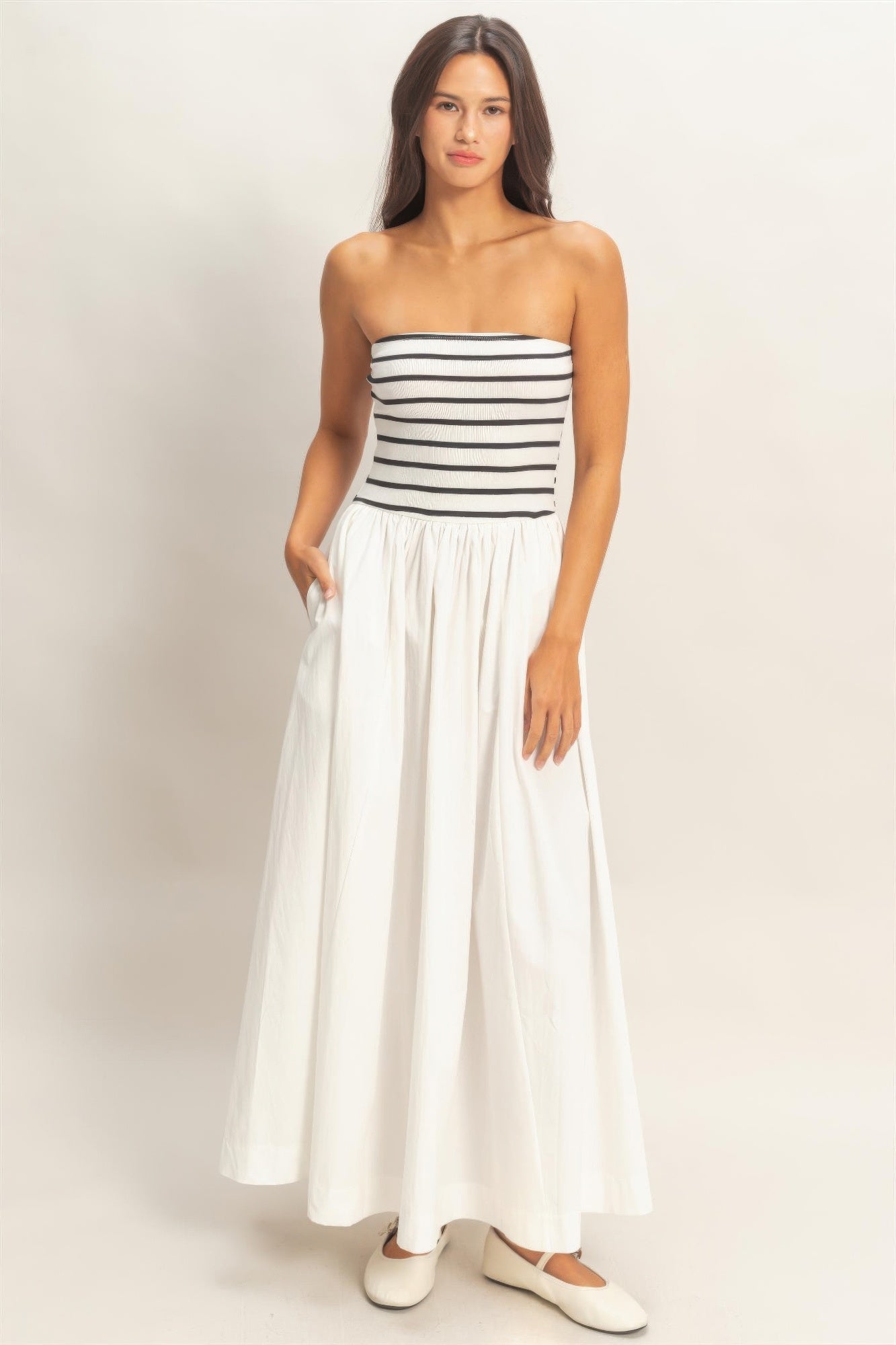 hyfve striped strapless Hyfve Striped Strapless Flowy Midi Dress view 7 (dress) - shop at us.meeeshop