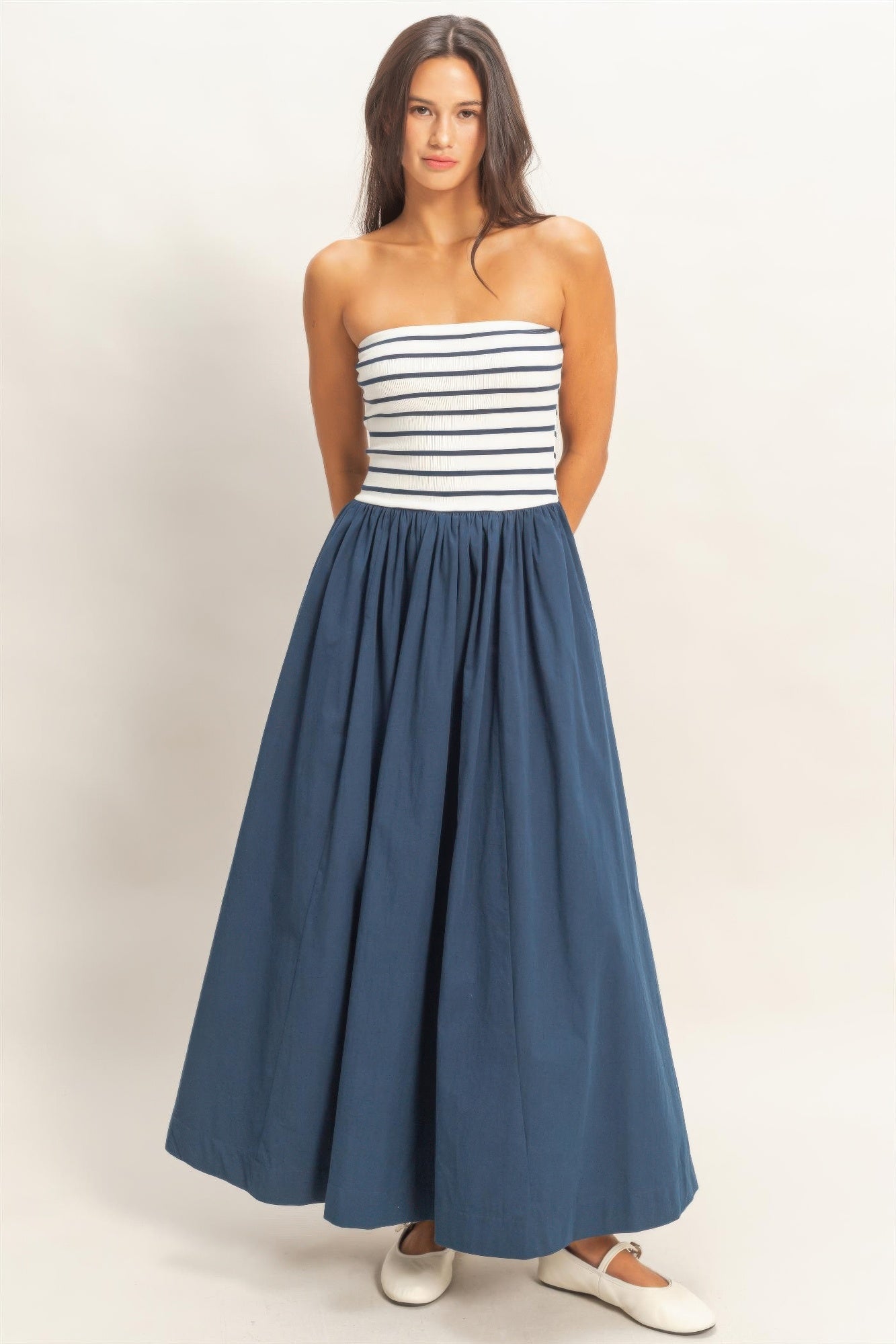 hyfve striped strapless Hyfve Striped Strapless Flowy Midi Dress view 19 (dress) - shop at us.meeeshop