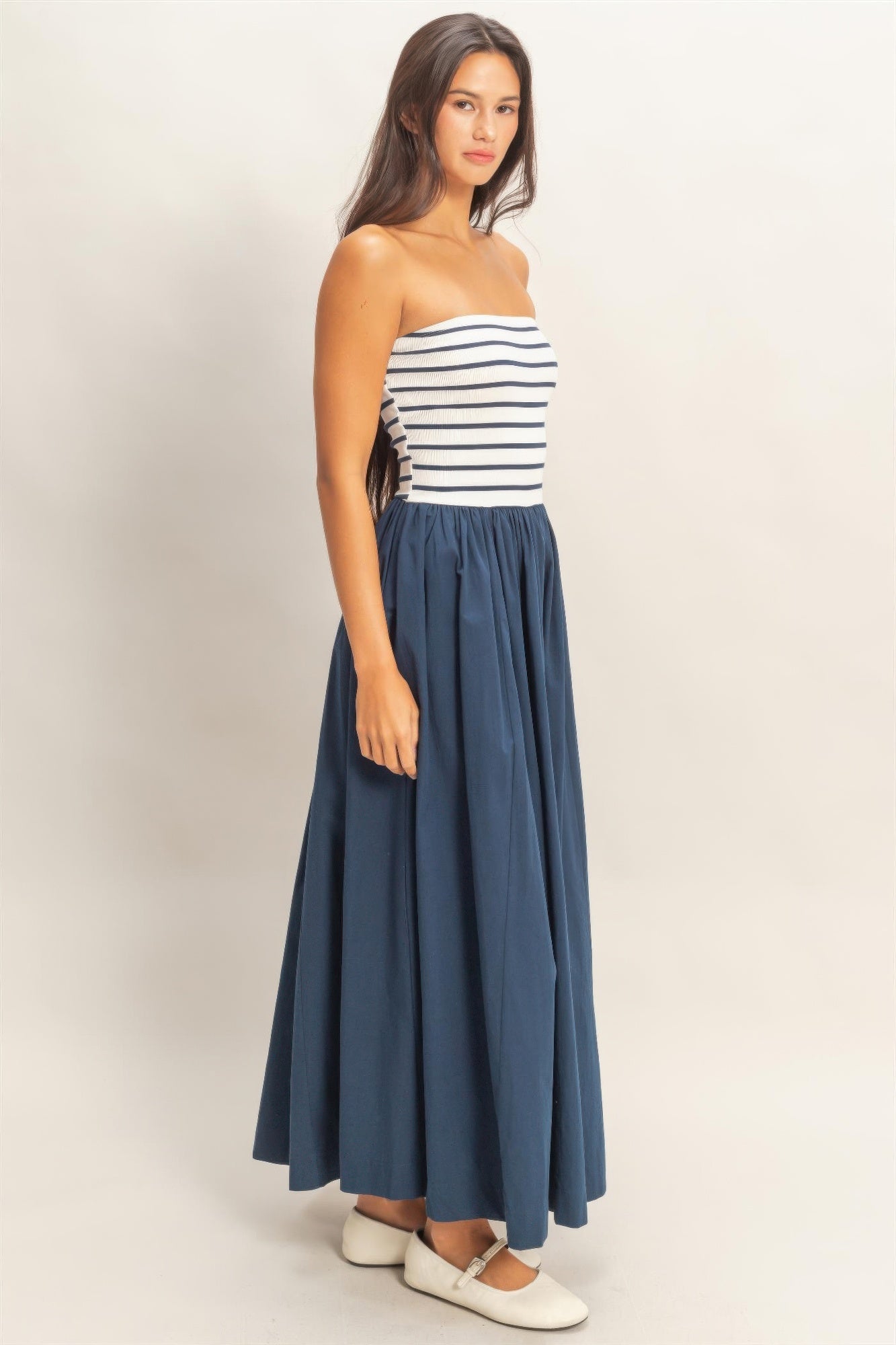hyfve striped strapless Hyfve Striped Strapless Flowy Midi Dress view 22 (dress) - shop at us.meeeshop