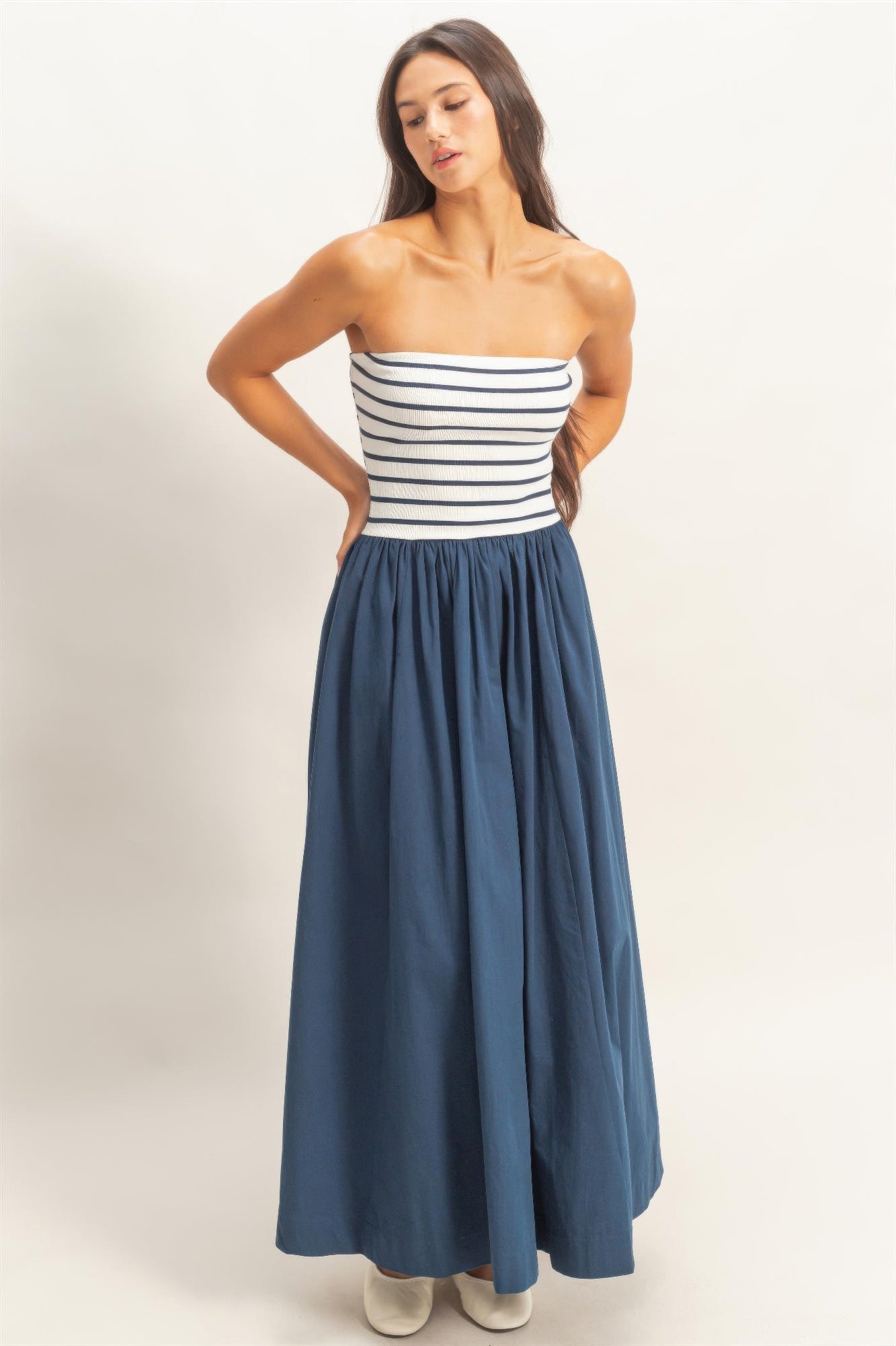 hyfve striped strapless Hyfve Striped Strapless Flowy Midi Dress view 23 (dress) - shop at us.meeeshop