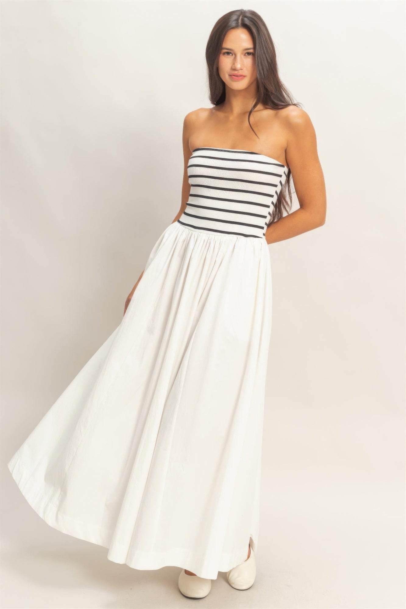 hyfve striped strapless Hyfve Striped Strapless Flowy Midi Dress view 9 (dress) - shop at us.meeeshop