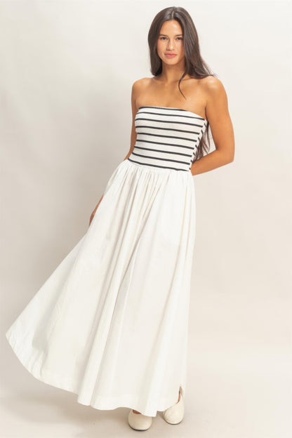 hyfve striped strapless Hyfve Striped Strapless Flowy Midi Dress view 9 (dress) - shop at us.meeeshop