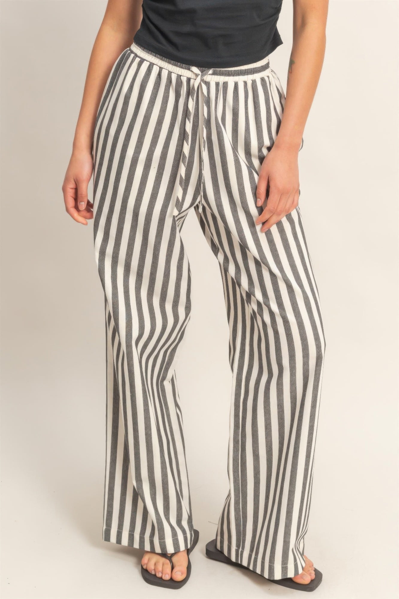 hyfve vertical striped Hyfve Vertical Striped Elastic Pants with Side Pockets view 13 (bottom) - shop at us.meeeshop