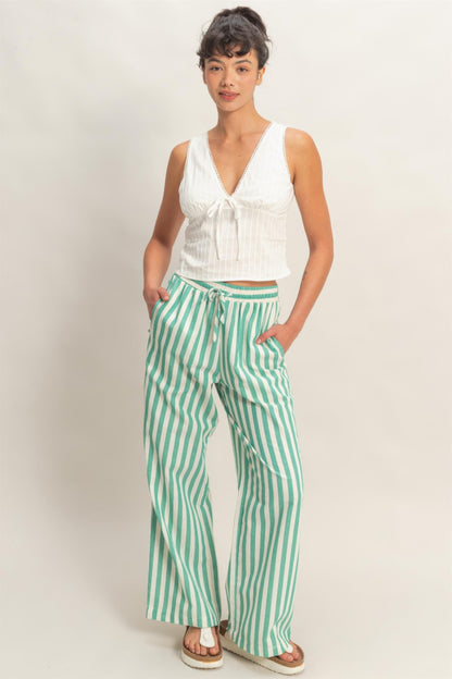 hyfve vertical striped Hyfve Vertical Striped Elastic Pants with Side Pockets view 8 (bottom) - shop at us.meeeshop