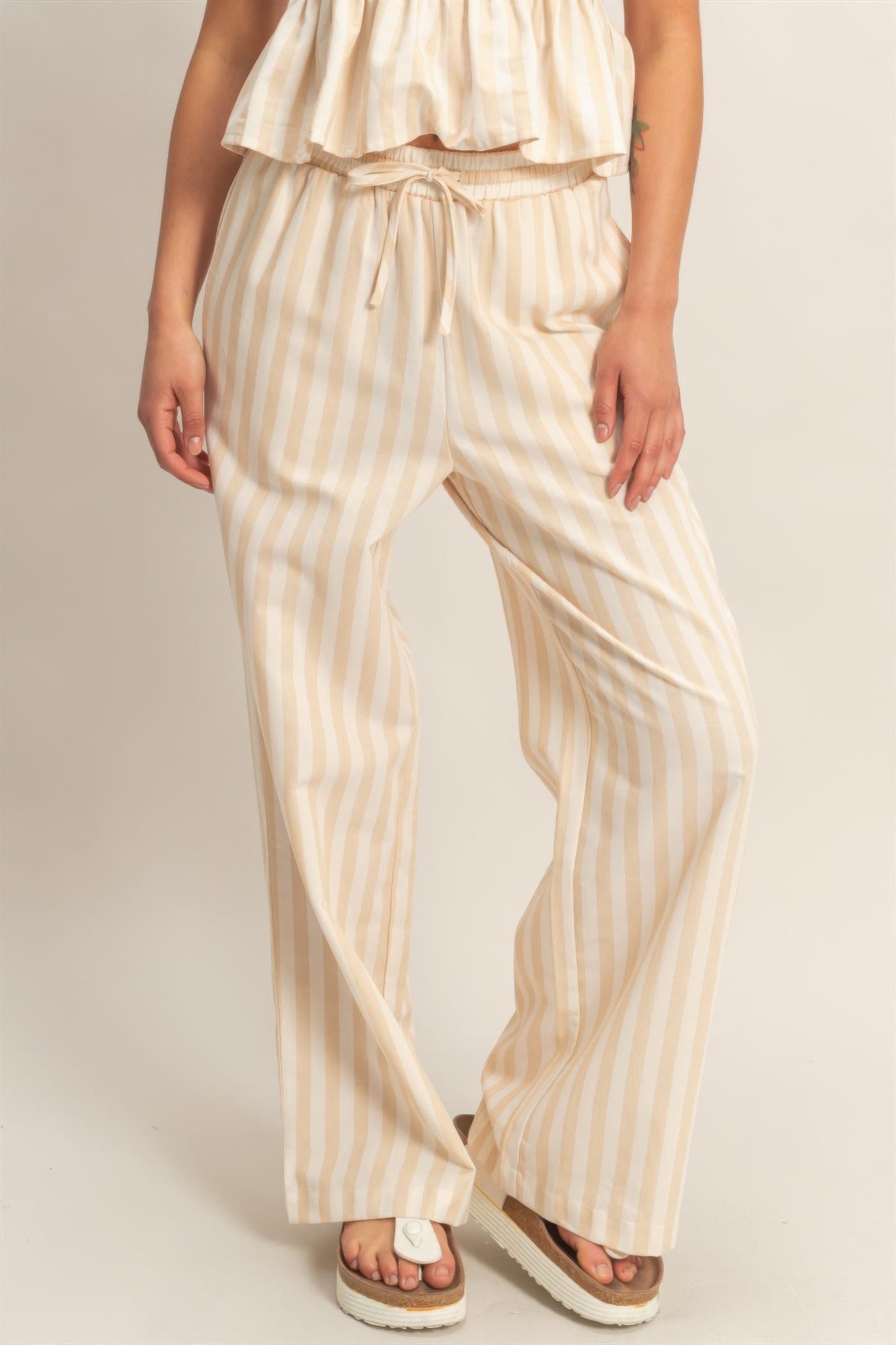 hyfve vertical striped Hyfve Vertical Striped Elastic Pants with Side Pockets view 3 (bottom) - shop at us.meeeshop