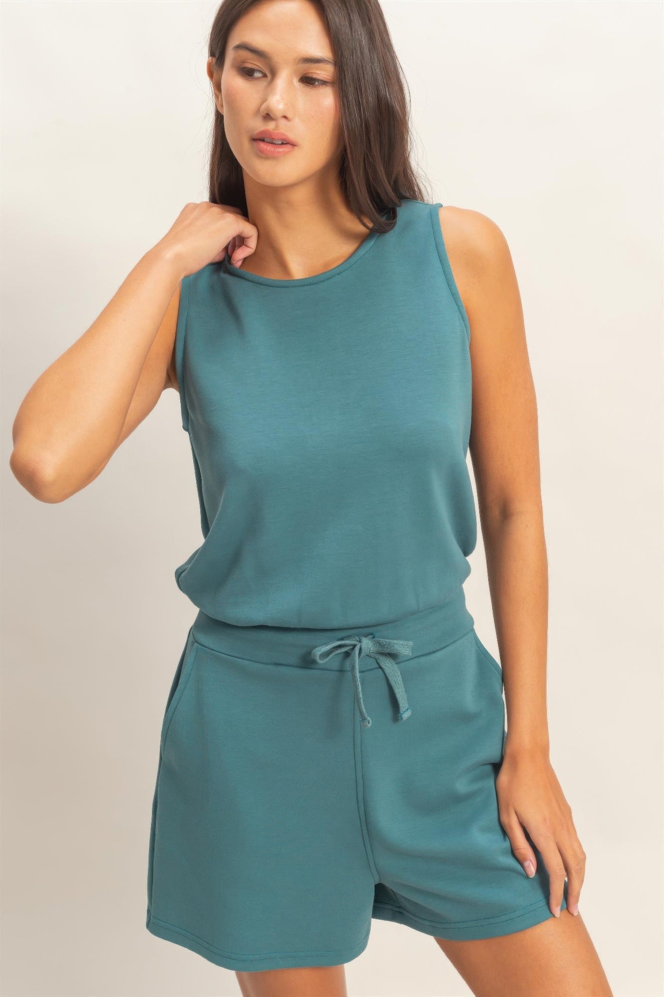 hyfve drawstring waist Hyfve Drawstring Waist Sleeveless Romper view 19 (one-piece) - shop at us.meeeshop