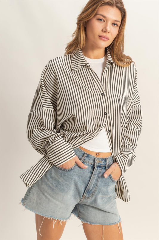 hyfve striped button Hyfve Striped Button-up Shirt S (top) - shop at us.meeeshop
