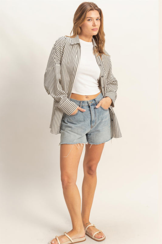 hyfve striped button Hyfve Striped Button-up Shirt view 2 (top) - shop at us.meeeshop