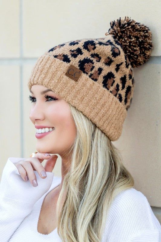 Women's CC Leopard Pom Beanie - us.meeeshop