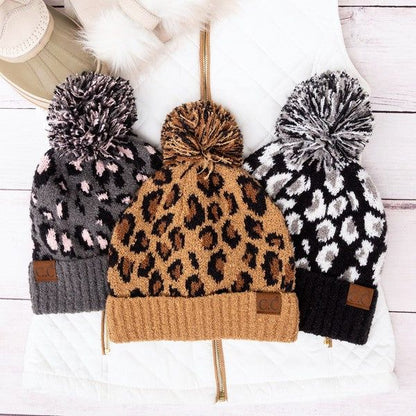 Women's CC Leopard Pom Beanie - us.meeeshop