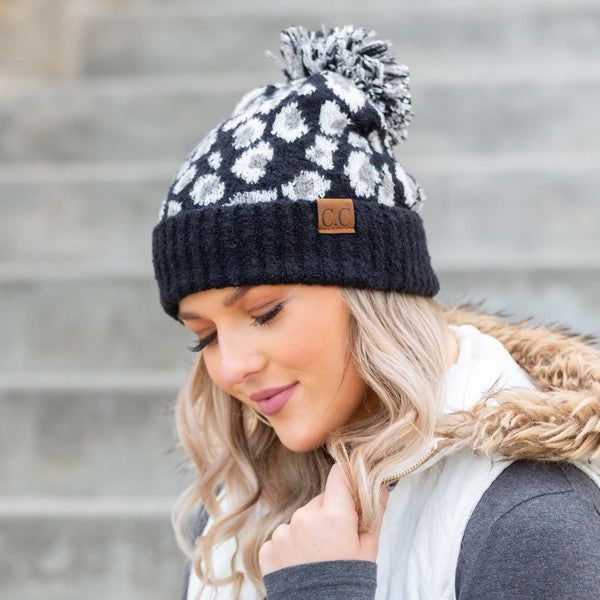 Women's CC Leopard Pom Beanie - us.meeeshop