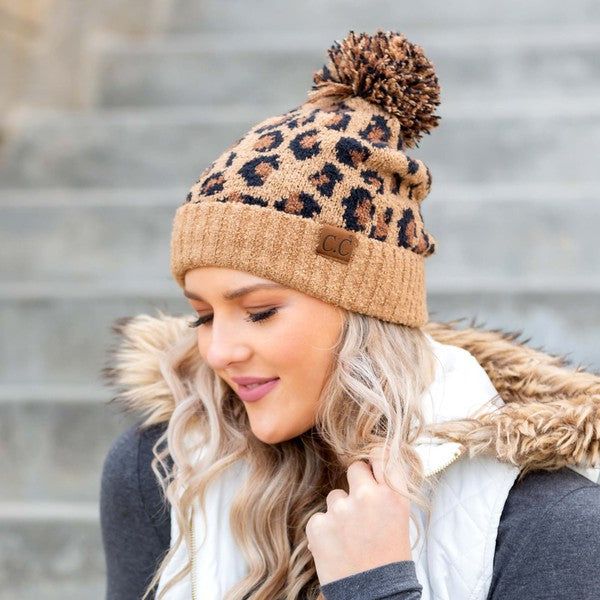 Women's CC Leopard Pom Beanie - us.meeeshop