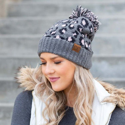 Women's CC Leopard Pom Beanie - us.meeeshop