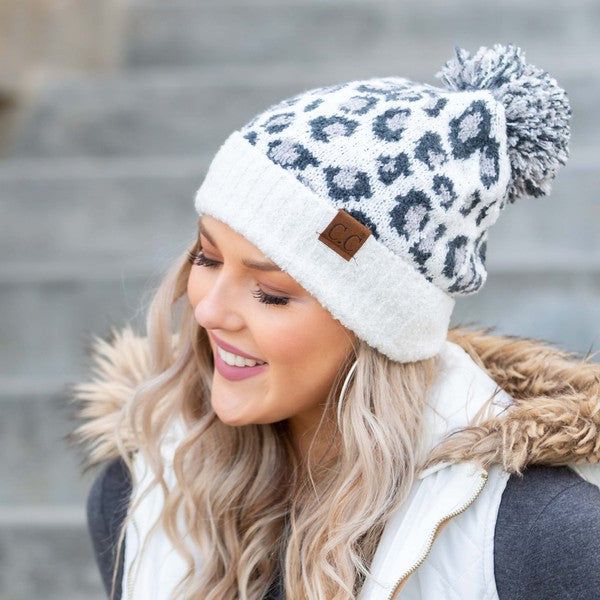 Women's CC Leopard Pom Beanie - us.meeeshop